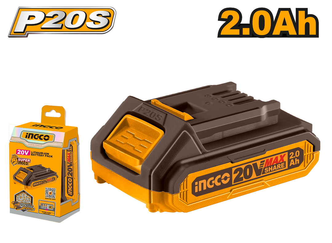 BATERIA LITIO 2.0 AH 20V VOLT INGCO PARA LINEA MULTIPLE HERRAMIENTAS