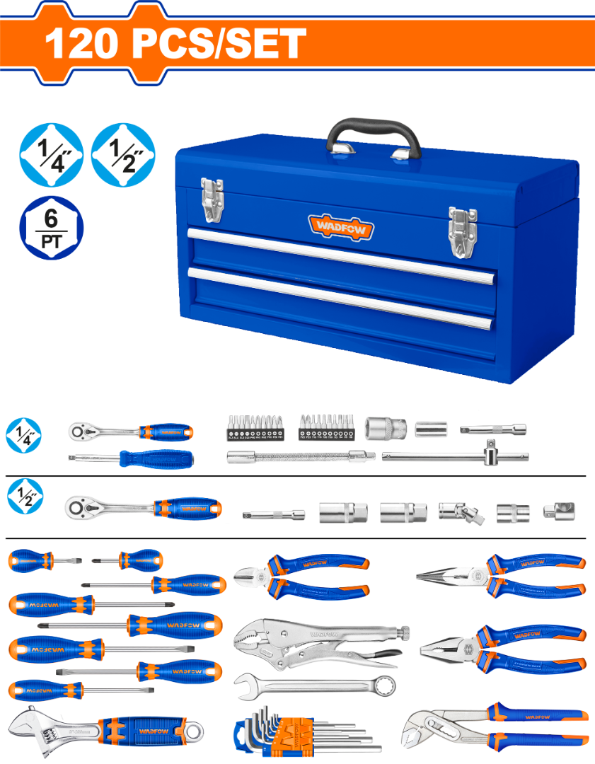 CAJA DE 120 HERRAMIENTAS METAL 3 ESTANTES 520MM WADOFW
