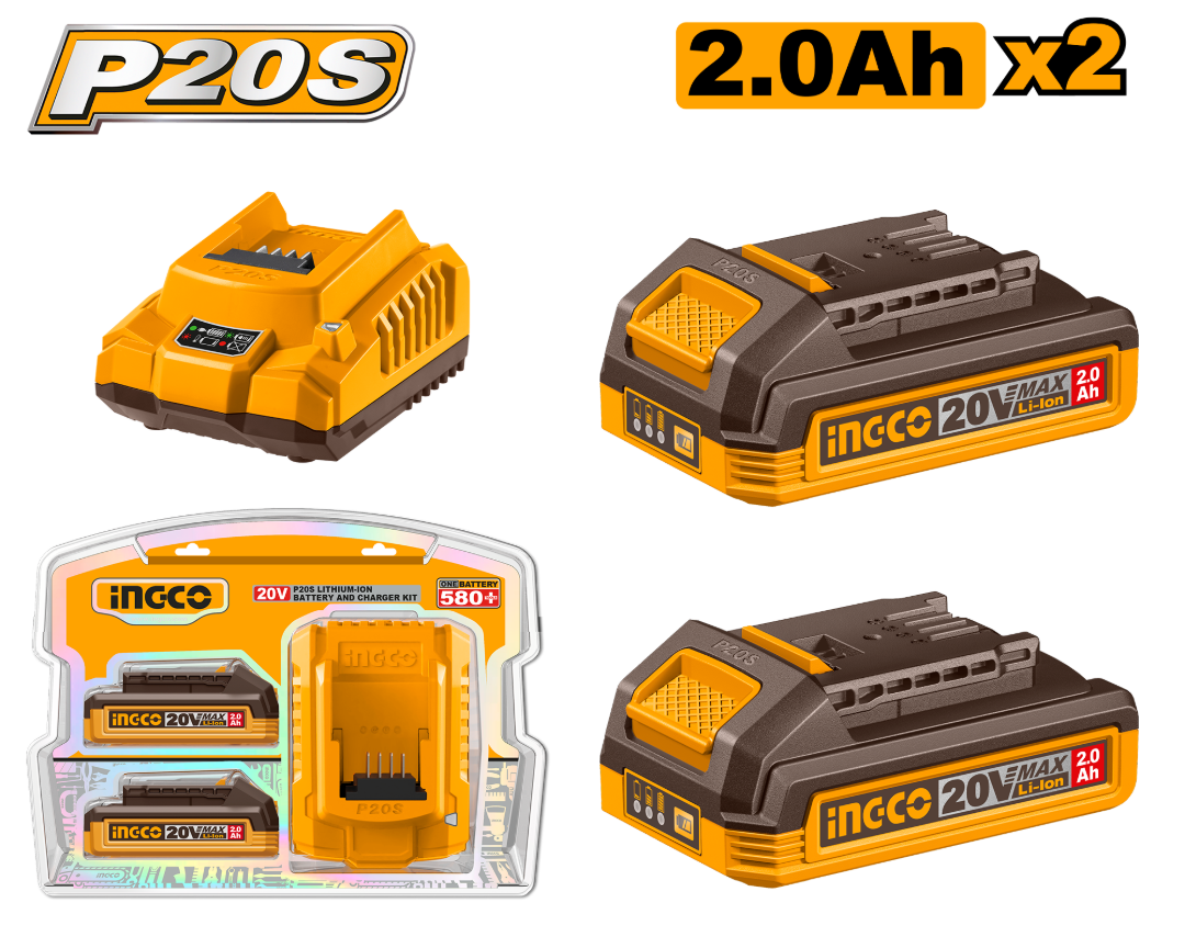 SET X2 BATERIAS 20V 2.0AH + 1 CARGADOR INGCO