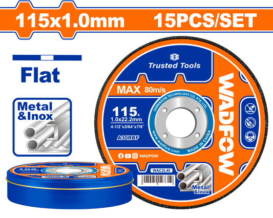 LATA X 15 DISCOS DE CORTE METAL 115MM 4 1/2" X 1.0MM WADFOW